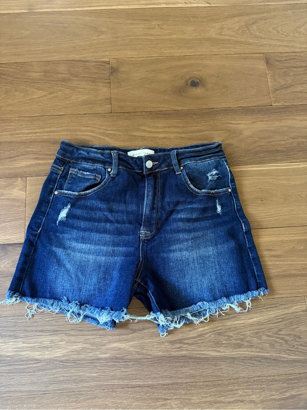 Frayed Hem Dark Blue Denim Shorts for Women